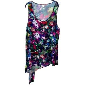 Boutique 2X asymmetrical colorful floral tank